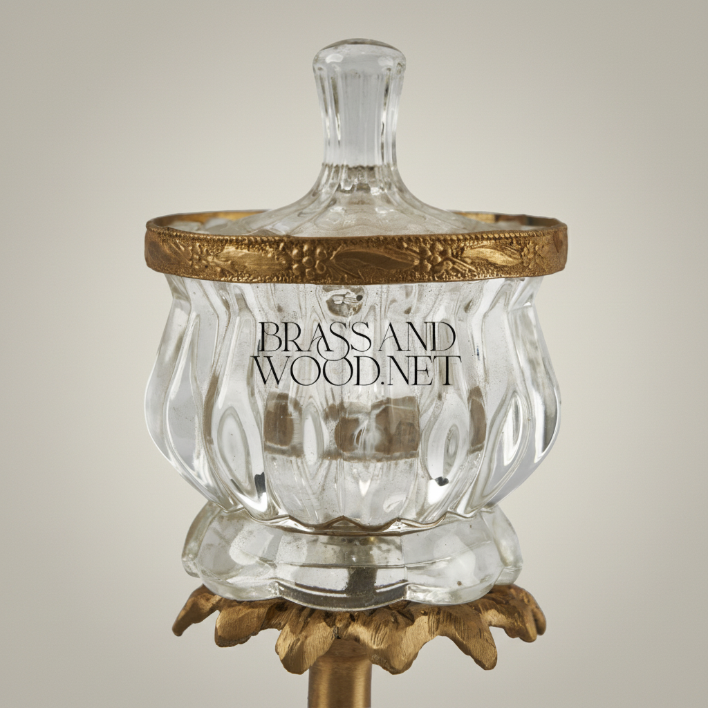 Napoleon III Rococo Revival Crystal & Brass Bonbonniere - Lobed Bowl with Foliate Pedestal
