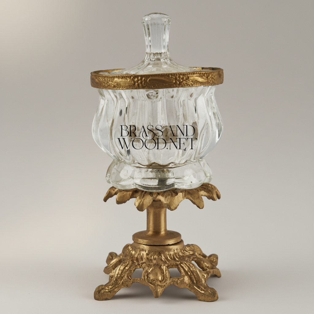 Napoleon III Rococo Revival Crystal & Brass Bonbonniere - Lobed Bowl with Foliate Pedestal