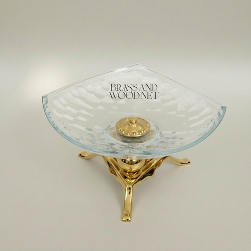Art Deco Glass Shell Candy Dish on Brass Sphere Base
