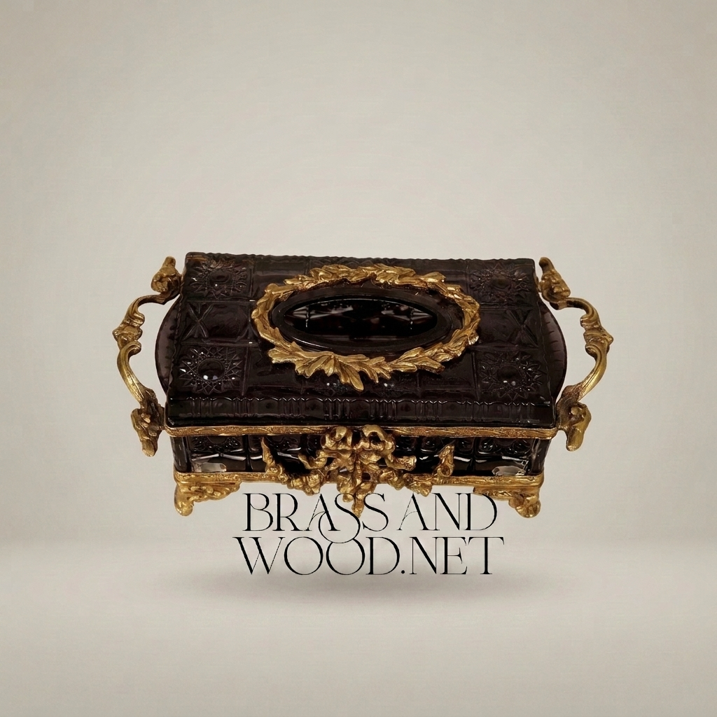Napoleon III Rococo Revival Tissue Box - Ebonized Body with Gilt Brass Laurel Mounts