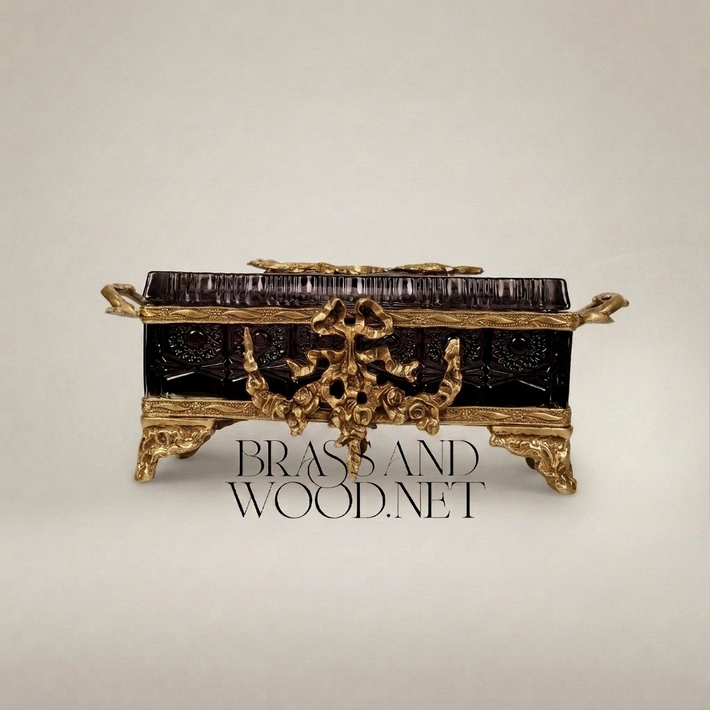 Napoleon III Rococo Revival Tissue Box - Ebonized Body with Gilt Brass Laurel Mounts