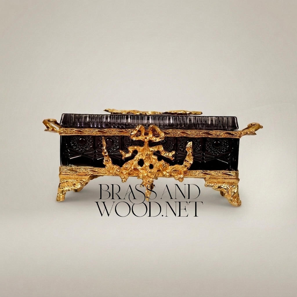 Napoleon III Rococo Revival Tissue Box - Ebonized Body with Gilt Brass Laurel Mounts