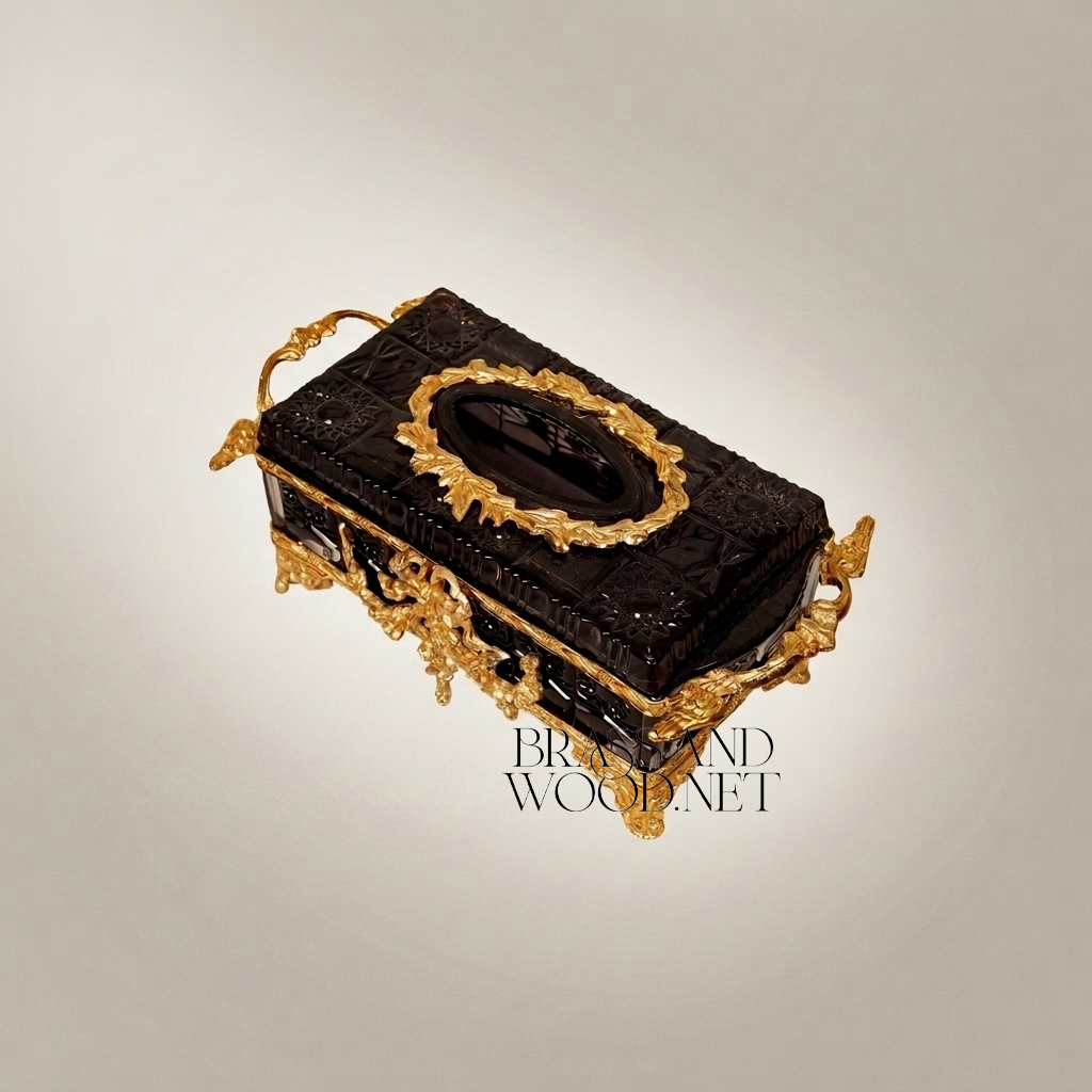 Napoleon III Rococo Revival Tissue Box - Ebonized Body with Gilt Brass Laurel Mounts