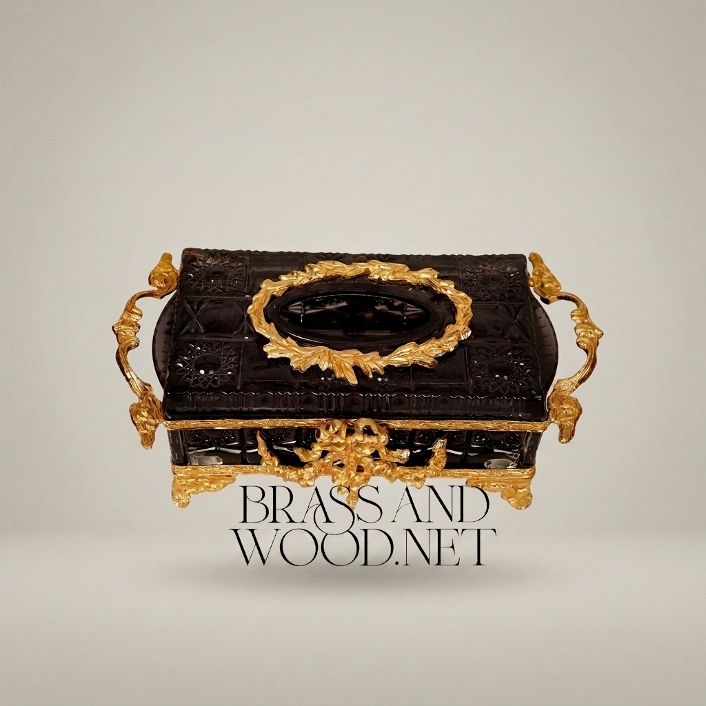 Napoleon III Rococo Revival Tissue Box - Ebonized Body with Gilt Brass Laurel Mounts