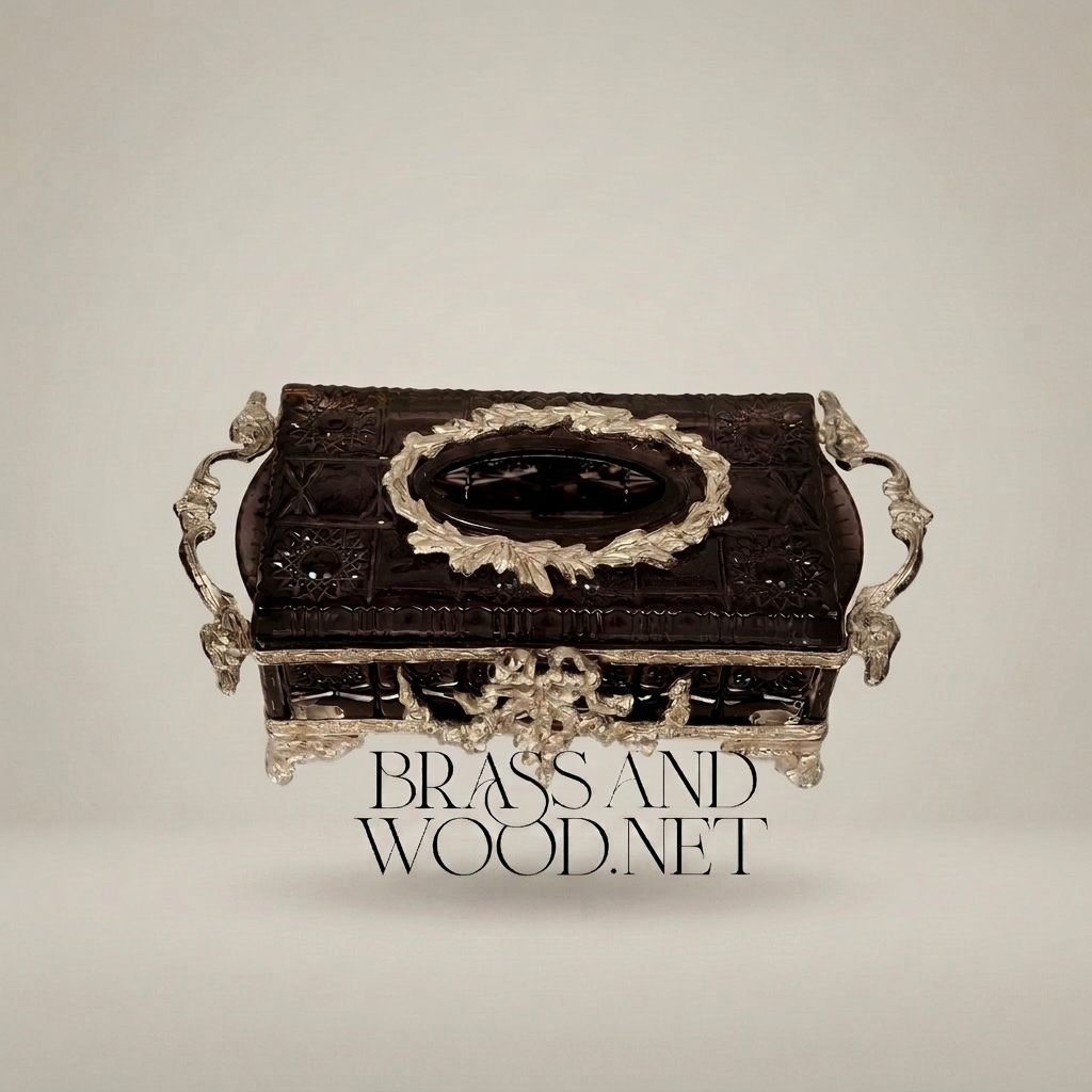 Napoleon III Rococo Revival Tissue Box - Ebonized Body with Gilt Brass Laurel Mounts
