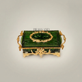Napoleon III Rococo Revival Emerald Glass Tissue Box - Ornate Brass Cartouche Lid