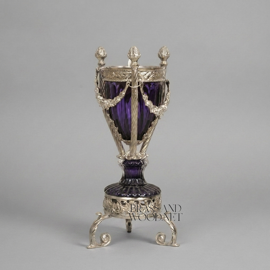Louis XVI Neoclassical Lidded Urn Incense Burner with Swagged Garland Mounts and Tripod Base