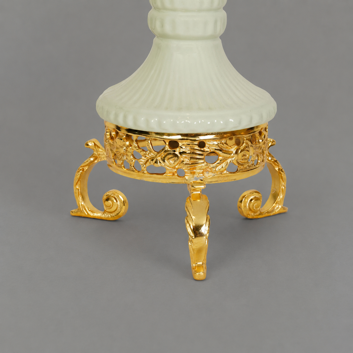 Neoclassical Celadon Ceramic Urn with Gilt Ormolu Mounts & Tripod Stand - Silver