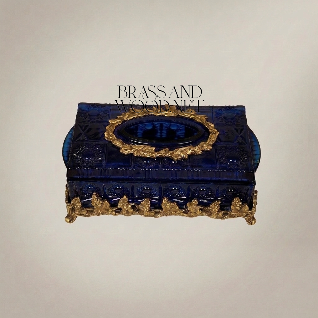 Napoleon III Cobalt Tissue Box with Gilt Acanthus Ormolu Mounts