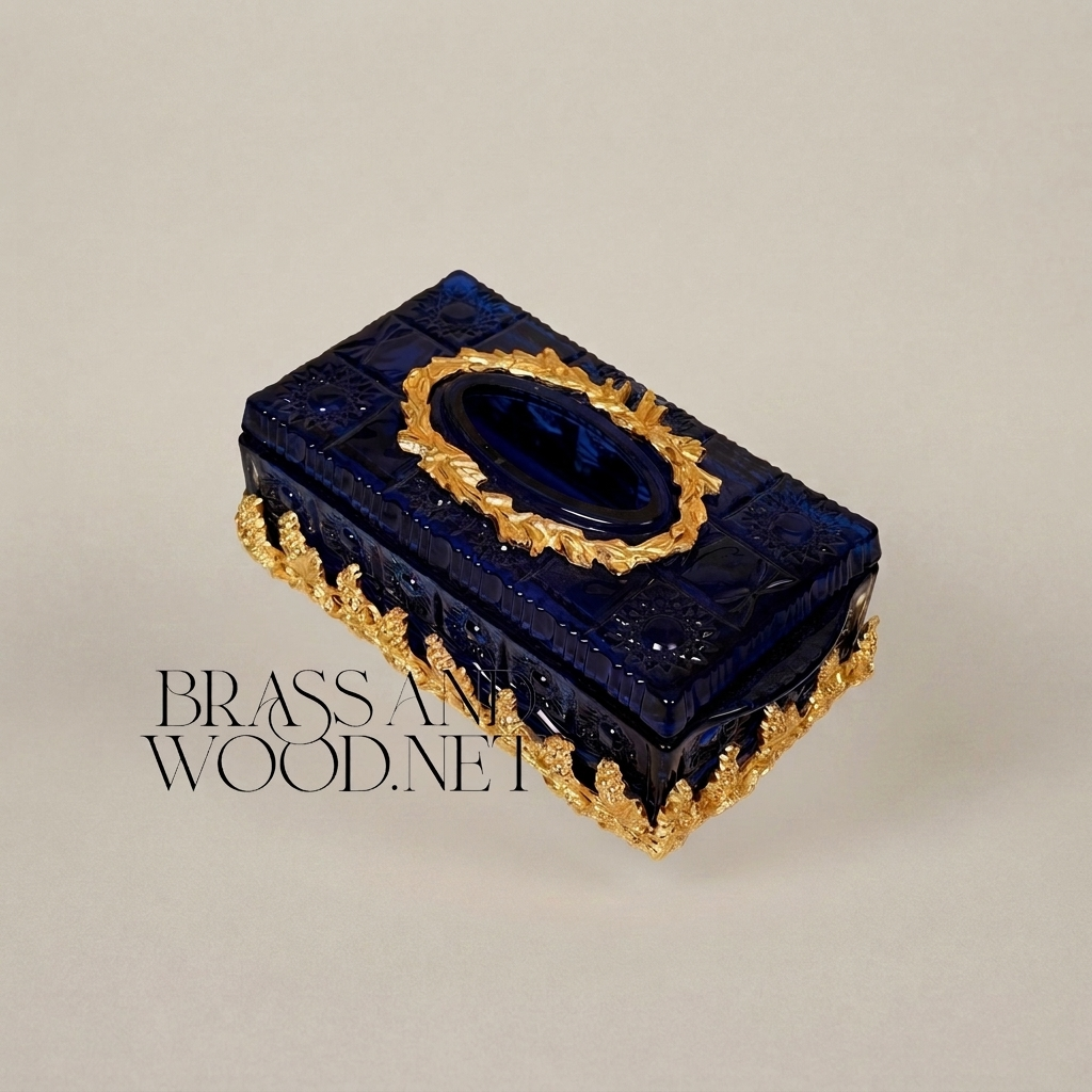 Napoleon III Cobalt Tissue Box with Gilt Acanthus Ormolu Mounts