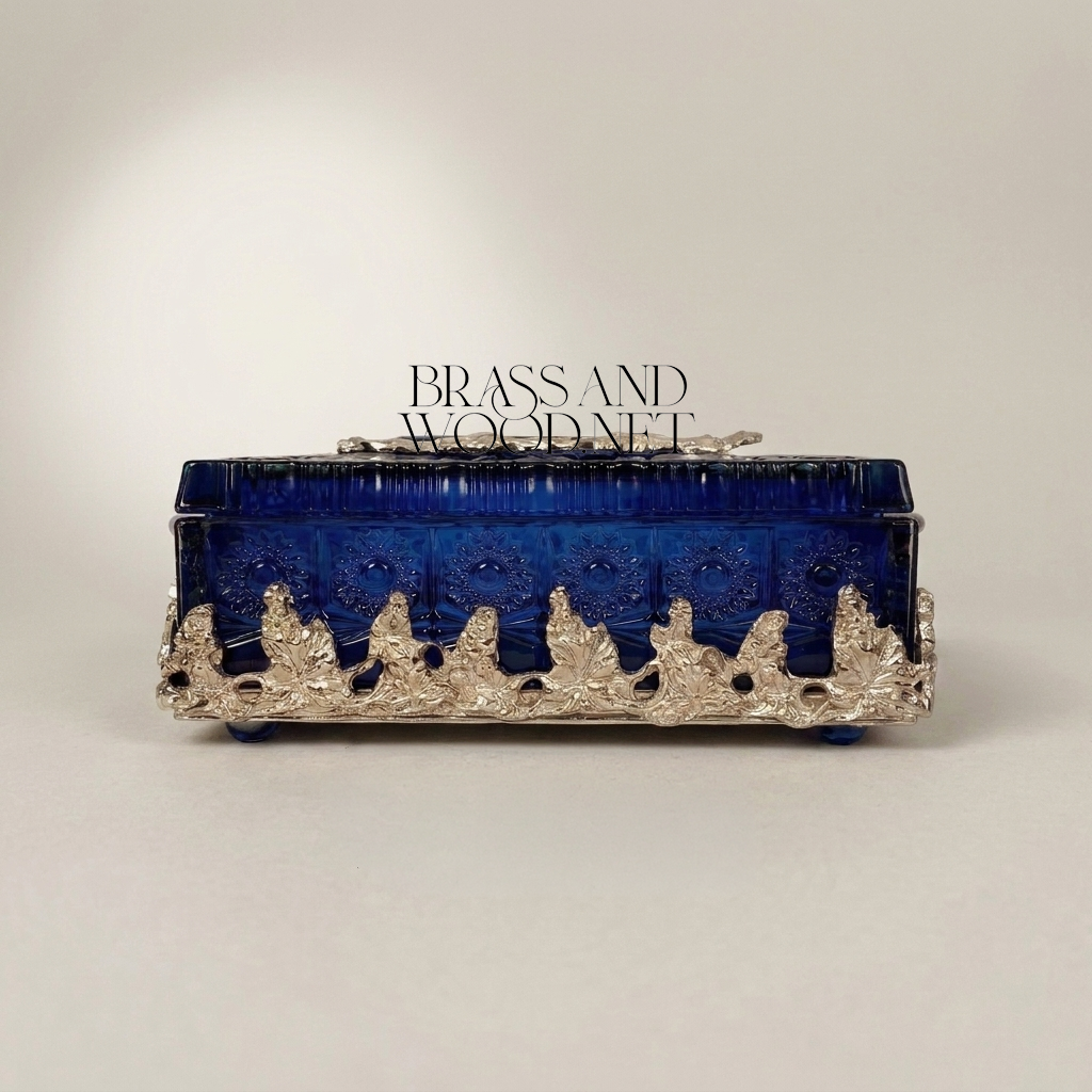 Napoleon III Cobalt Tissue Box with Gilt Acanthus Ormolu Mounts