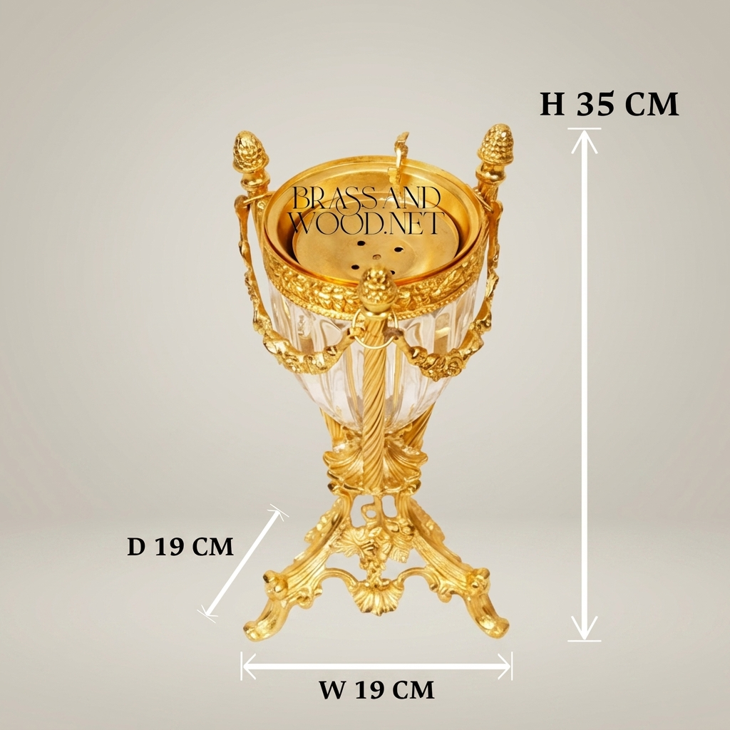 Louis XVI Crystal Brass Incense Burner with Garland Mounts & Pinecone Finials