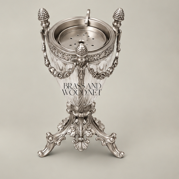 Louis XVI Crystal Brass Incense Burner with Garland Mounts & Pinecone Finials