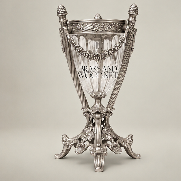 Louis XVI Crystal Brass Incense Burner with Garland Mounts & Pinecone Finials