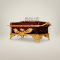 Napoleon III Rococo Revival Tissue Box — Deep Crimson Resin with Gilt Brass Scrollwork & Agate Lid Medallion