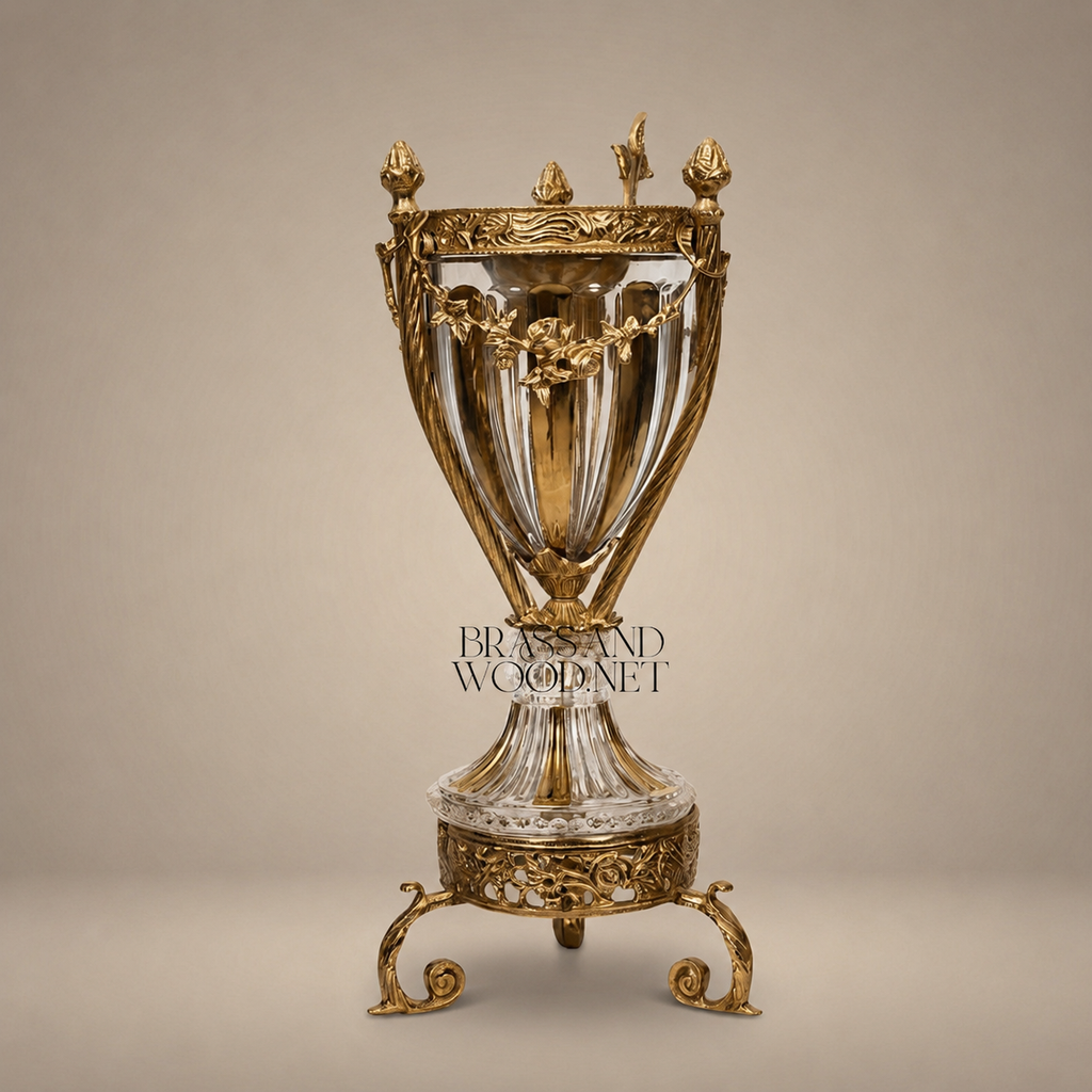 Empire Neoclassical Crystal Urn Incense Burner - Gilt Brass Acanthus Tripod