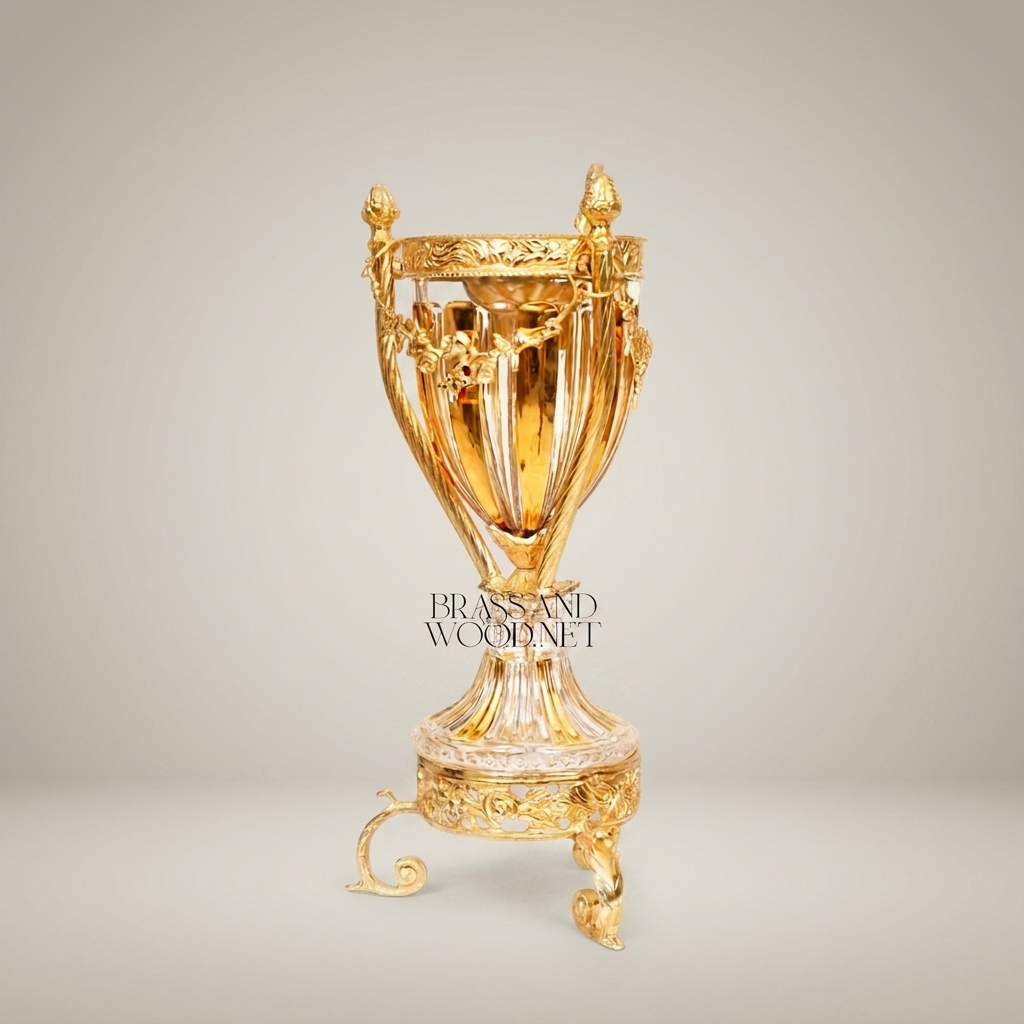 Empire Neoclassical Crystal Urn Incense Burner - Gilt Brass Acanthus Tripod