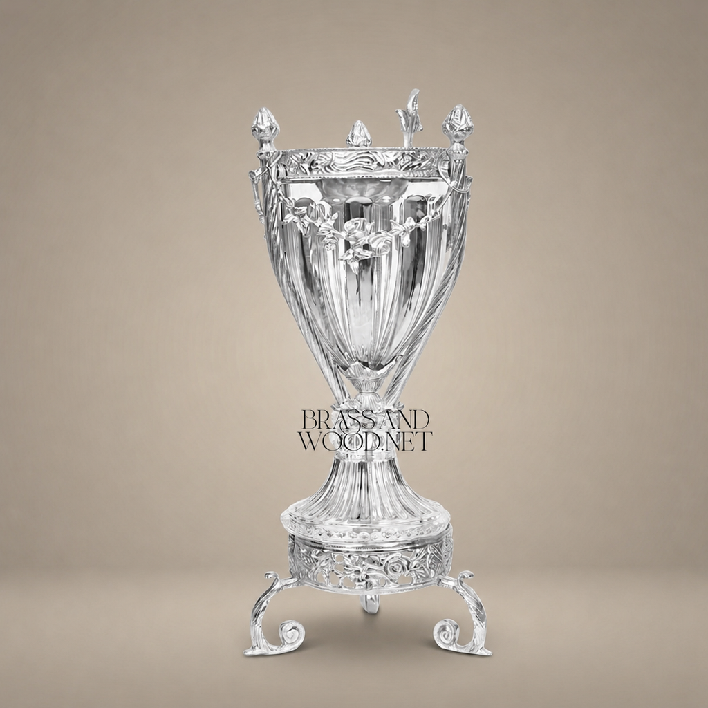 Empire Neoclassical Crystal Urn Incense Burner - Gilt Brass Acanthus Tripod