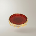 Napoleon III Rococo Revival Brass & Red Glass Decorative Tray with Floral Garland Frame