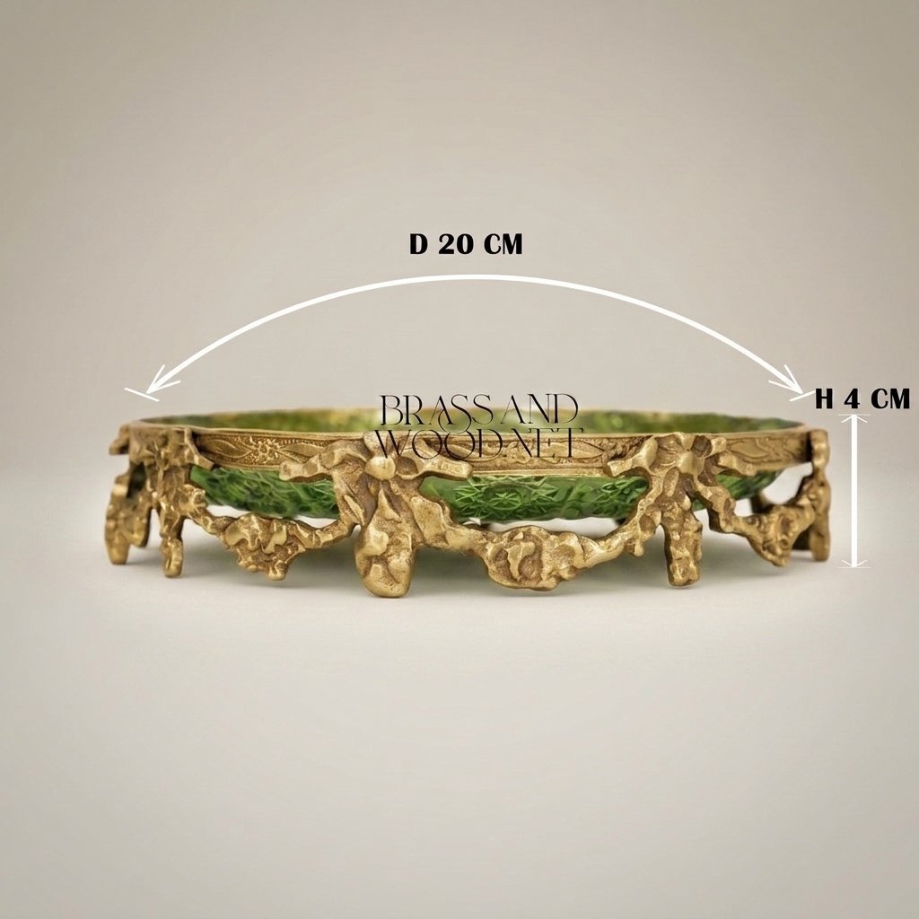 Rococo Revival Foliate Brass Stand with Geometric Pressed Glass Dish