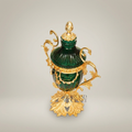 Rococo Revival Emerald Glass Covered Urn with Acanthus Brass Mounts
