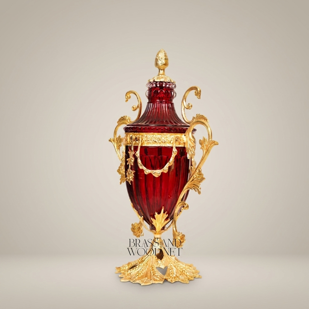 Napoleon III Rococo Revival Ruby Crystal Covered Urn with Gilt Acanthus Mounts