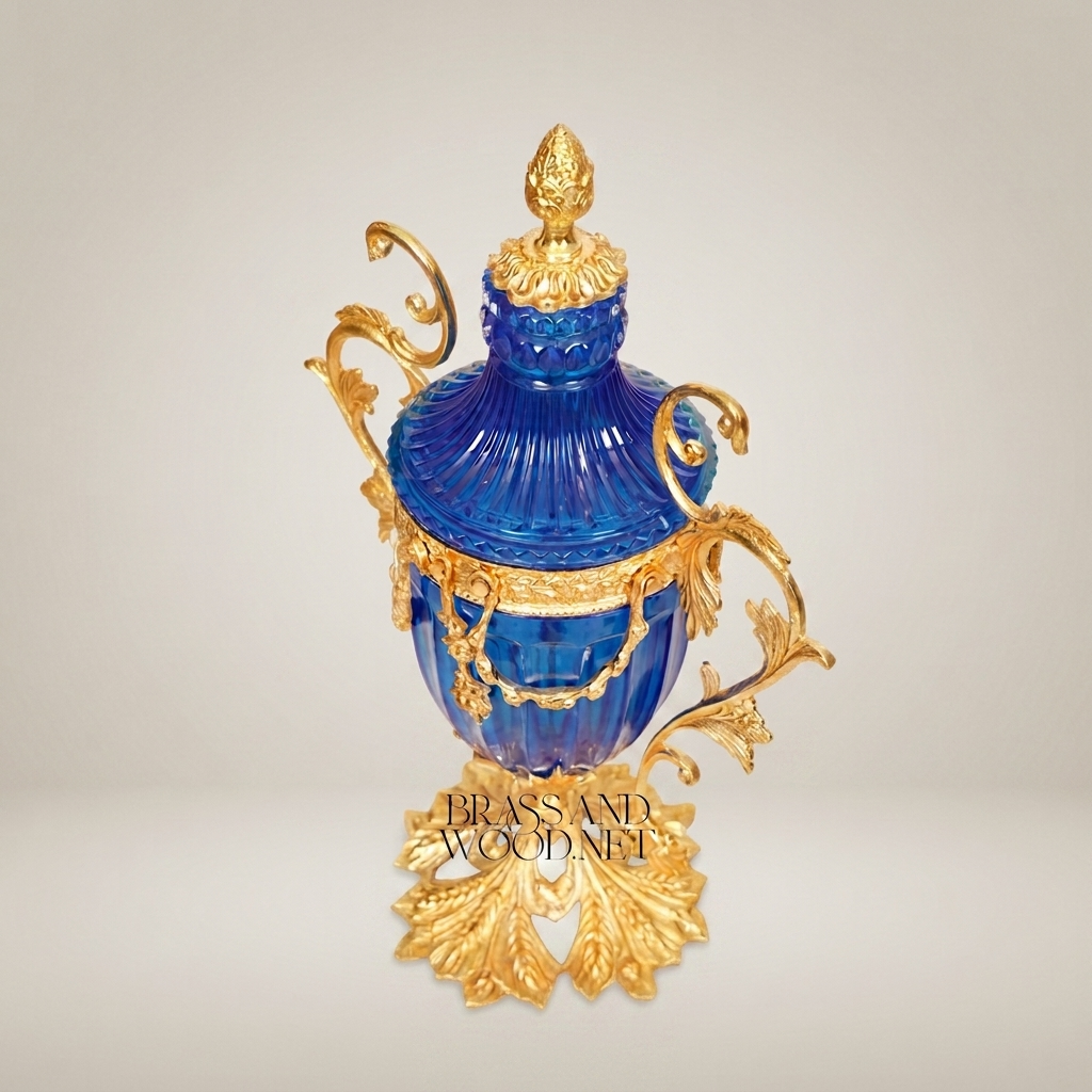 Louis XV Rococo Cobalt Glass Lidded Urn with Gilt Bronze Acanthus Mounts