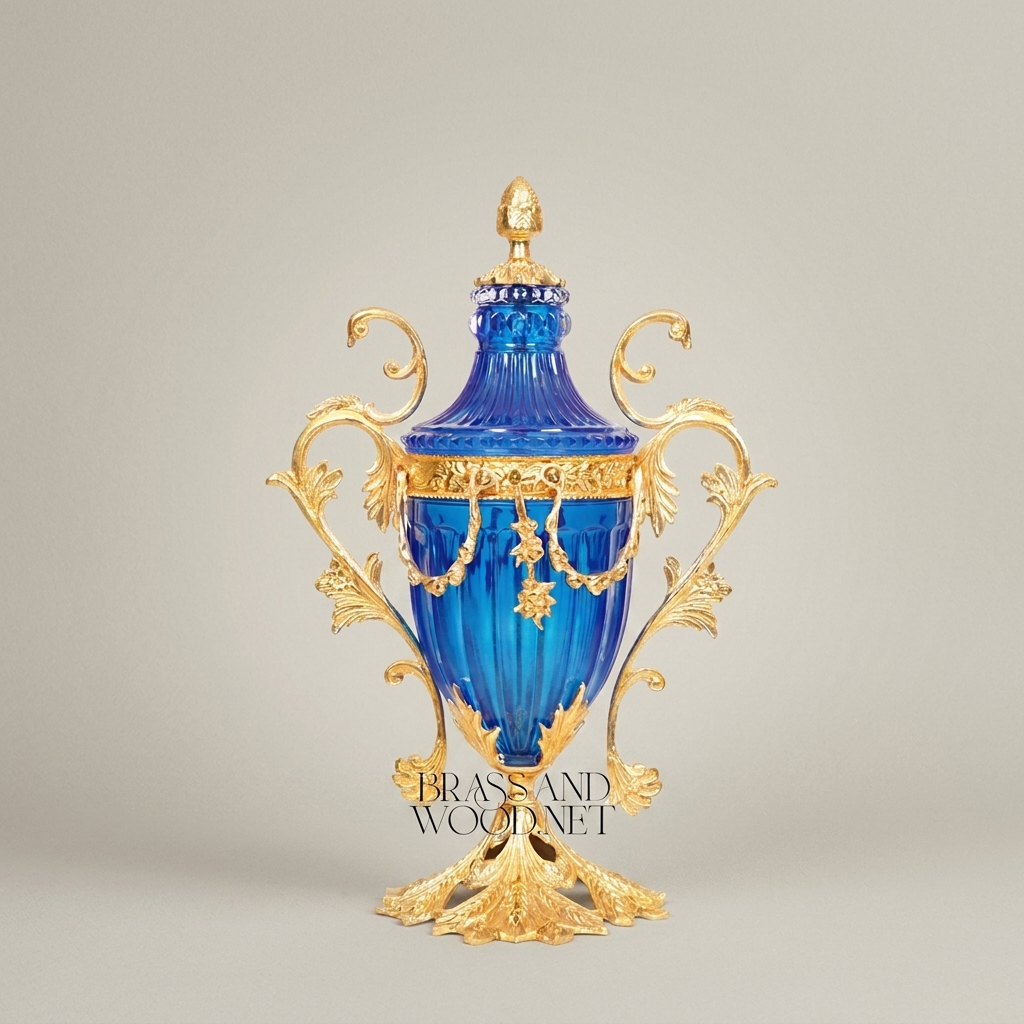 Louis XV Rococo Cobalt Glass Lidded Urn with Gilt Bronze Acanthus Mounts