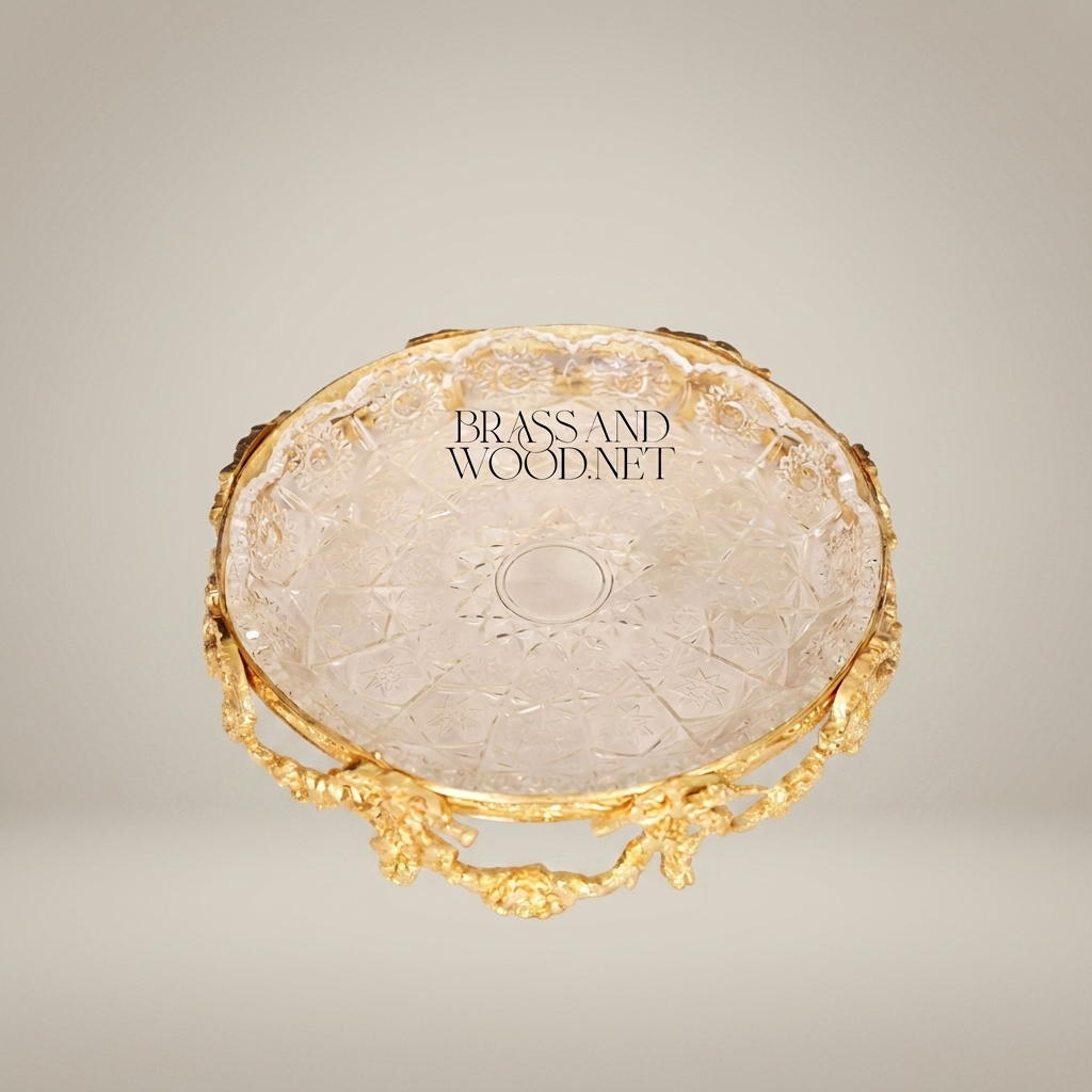 Rococo Coral-Form Gilt Brass & Cut Glass Bonbonnière