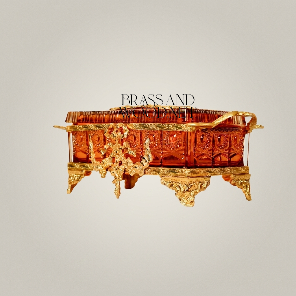 Napoleon III Rococo Revival Amber Crystal Tissue Box with Gilt Brass Foliate Mounts