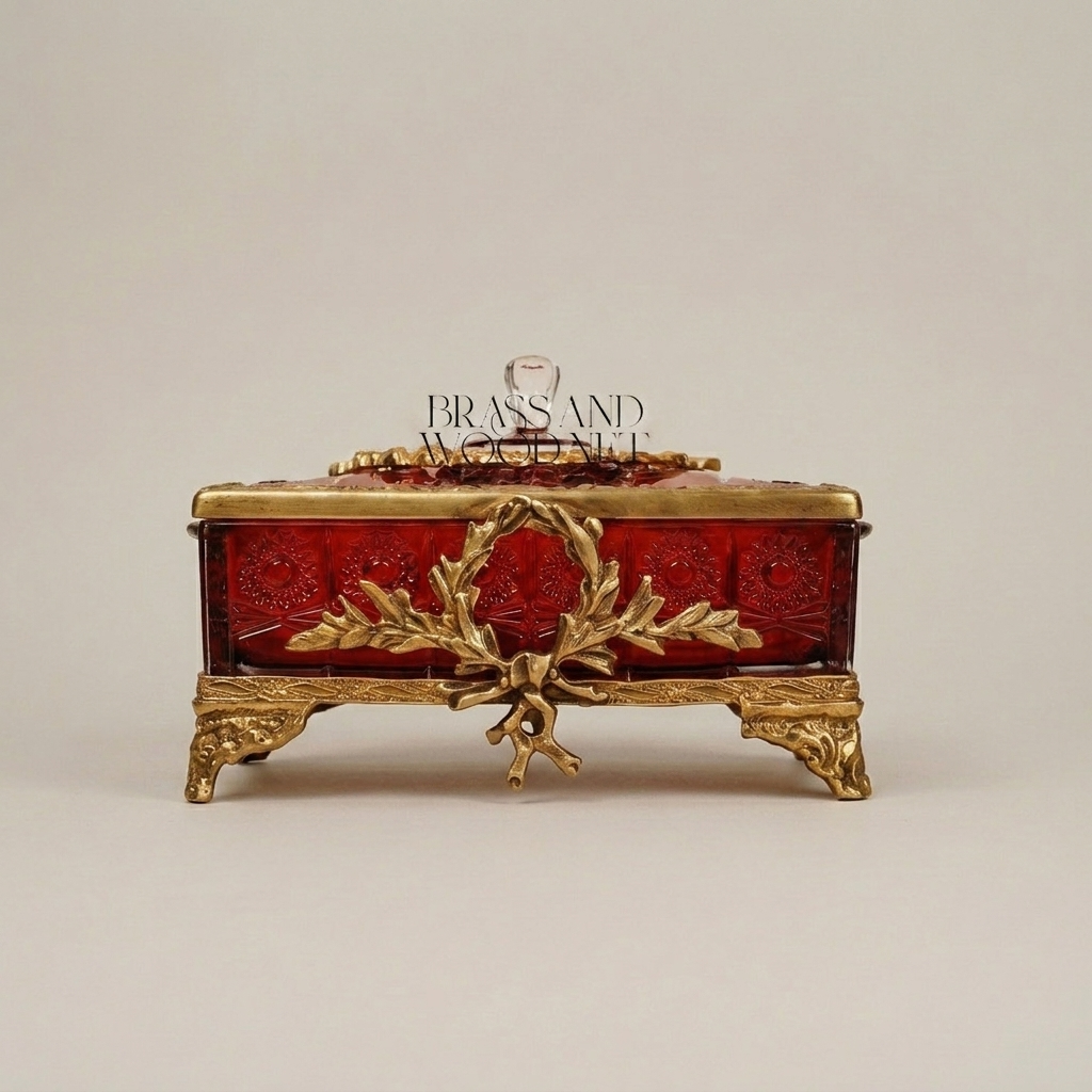 Napoleon III Rococo Revival Ruby Glass Bonbonnière with Gilt Laurel Wreath Mounts