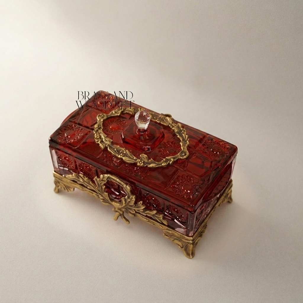 Napoleon III Rococo Revival Ruby Glass Bonbonnière with Gilt Laurel Wreath Mounts
