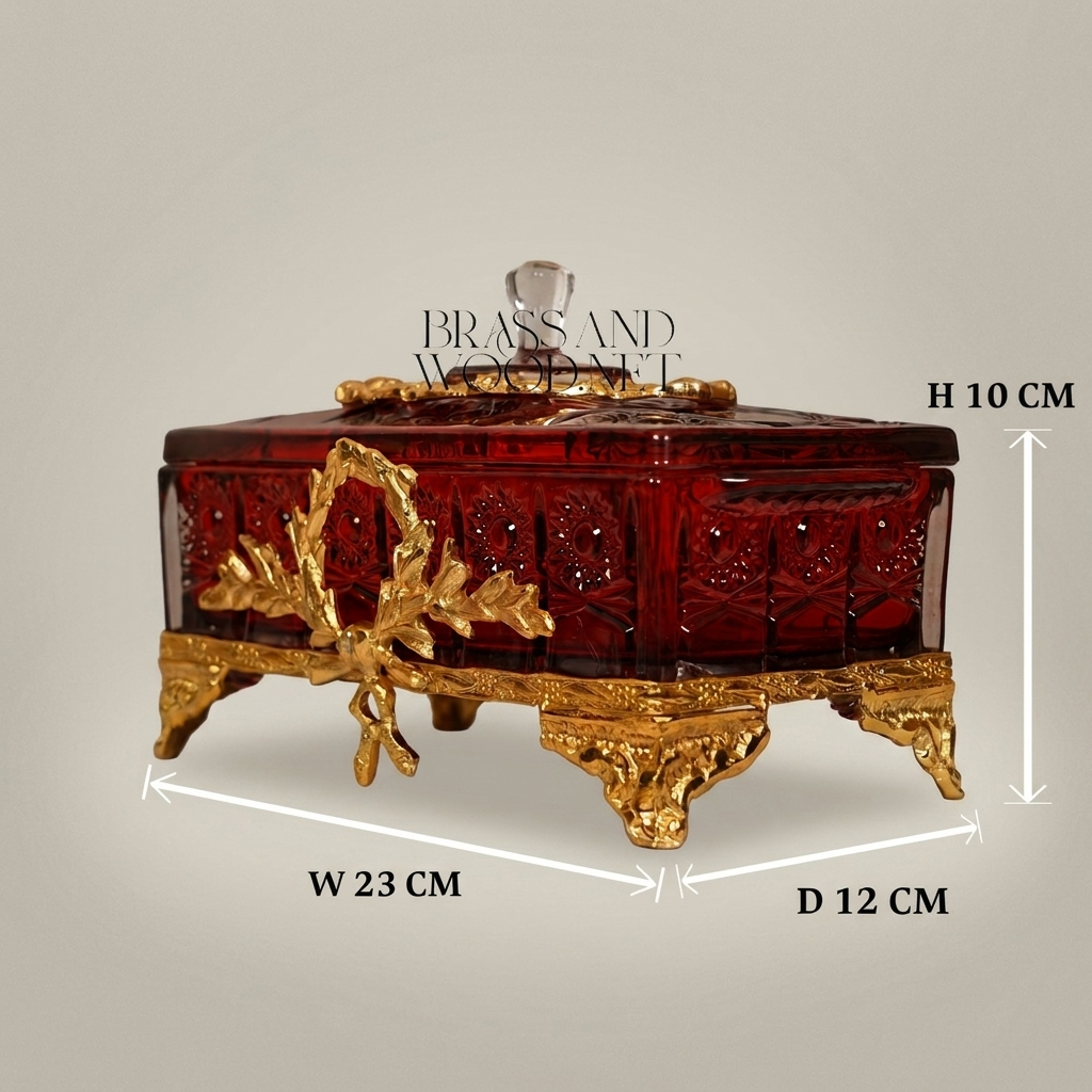 Napoleon III Rococo Revival Ruby Glass Bonbonnière with Gilt Laurel Wreath Mounts