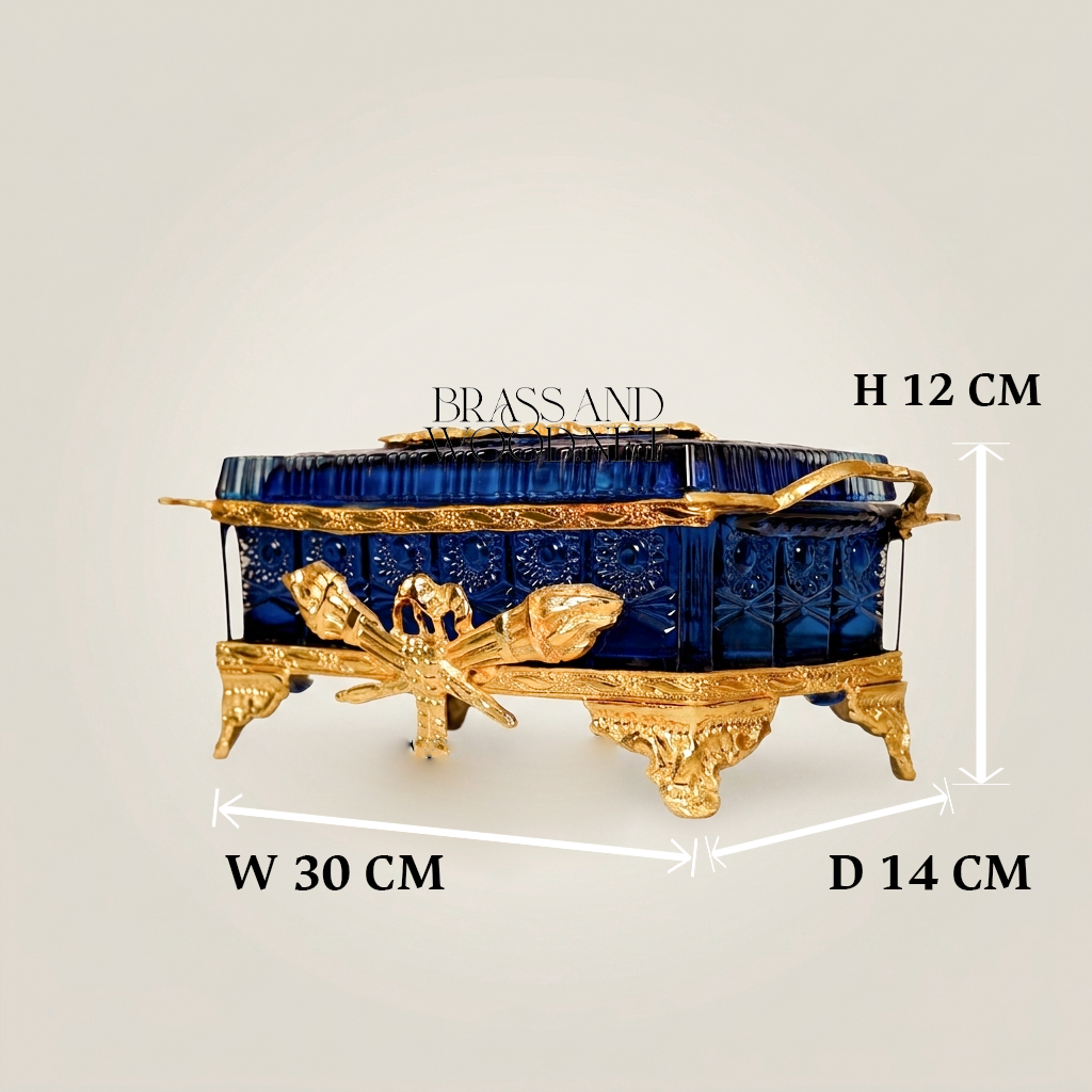 Napoleon III Rococo Revival Navy Crystal Tissue Box with Gilt Botanical Mounts