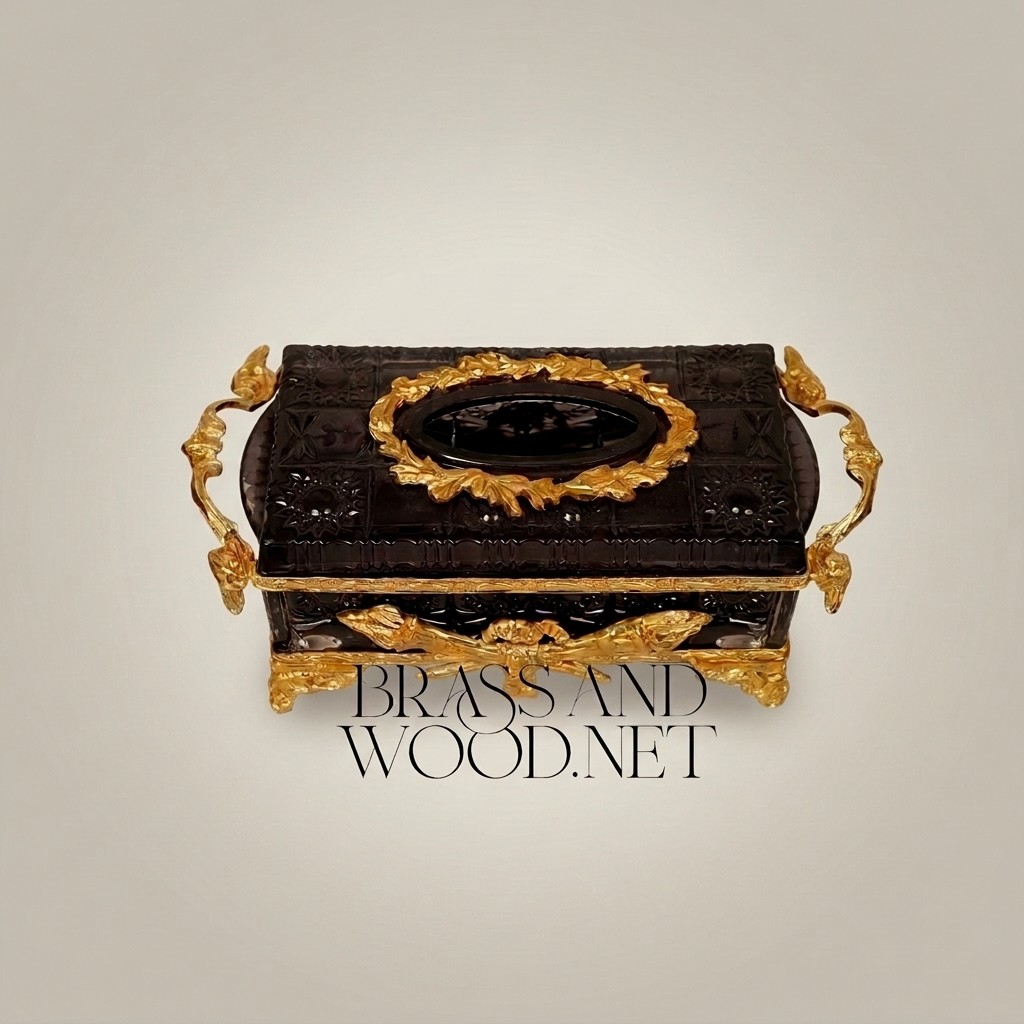 Napoleon III Rococo Revival Tissue Box - Dark Lacquer & Gilt Bronze Mounts