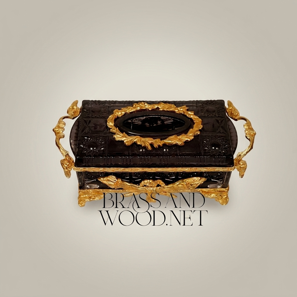 Napoleon III Rococo Revival Tissue Box - Dark Lacquer & Gilt Bronze Mounts