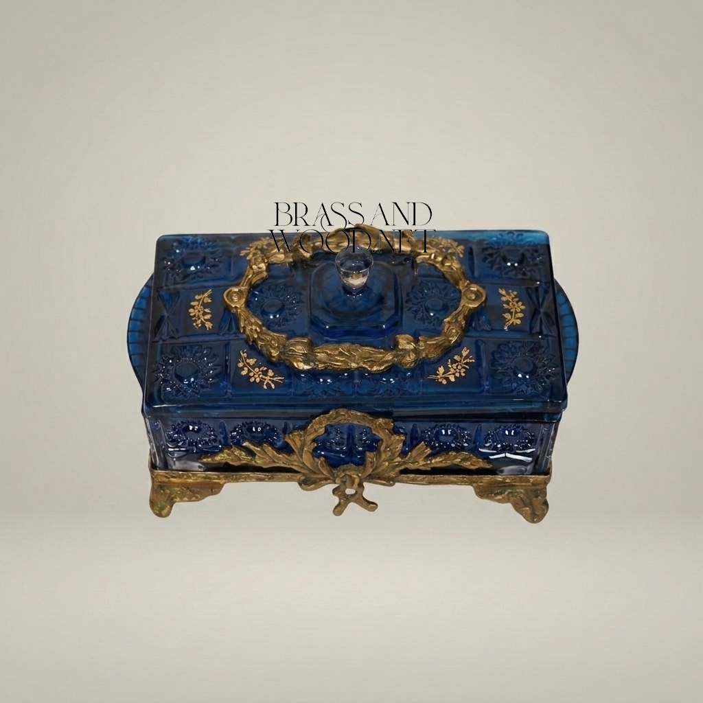 Louis XVI Cobalt Blue Glass Bonbonniere with Ormolu Laurel Wreath Mounts