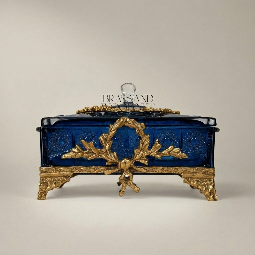 Louis XVI Cobalt Blue Glass Bonbonniere with Ormolu Laurel Wreath Mounts