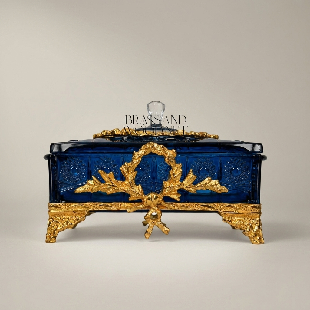Louis XVI Cobalt Blue Glass Bonbonniere with Ormolu Laurel Wreath Mounts