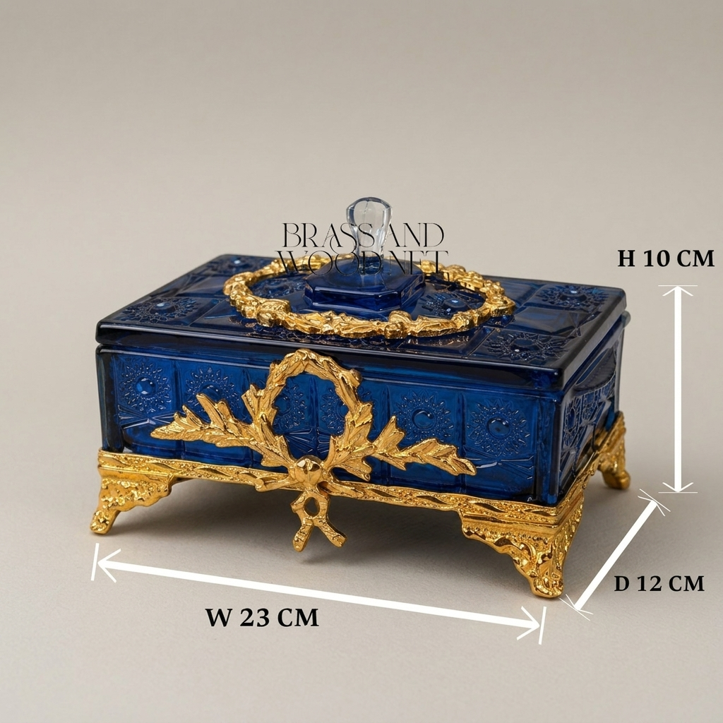 Louis XVI Cobalt Blue Glass Bonbonniere with Ormolu Laurel Wreath Mounts