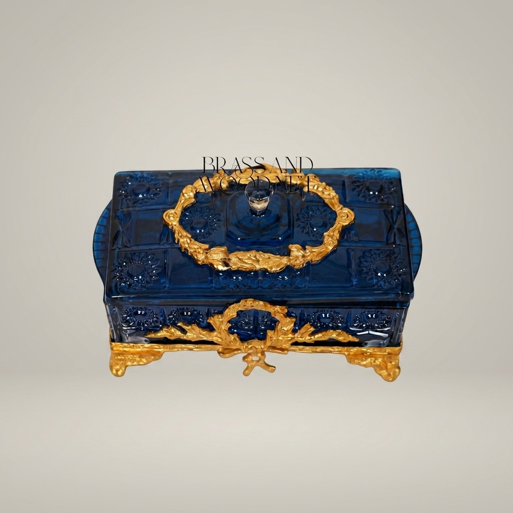 Louis XVI Cobalt Blue Glass Bonbonniere with Ormolu Laurel Wreath Mounts