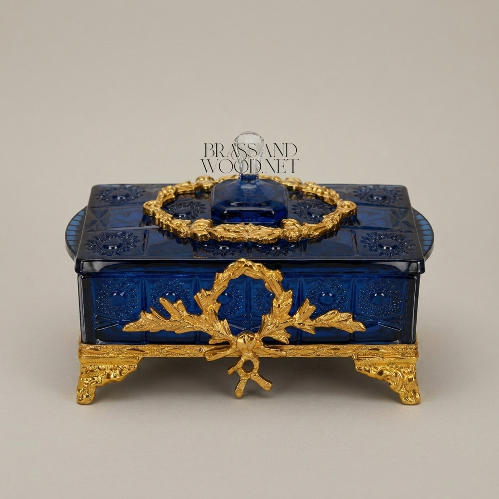 Louis XVI Cobalt Blue Glass Bonbonniere with Ormolu Laurel Wreath Mounts