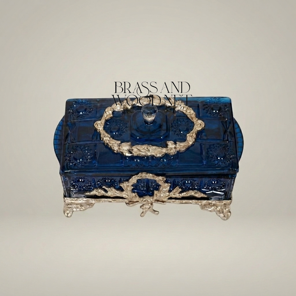 Louis XVI Cobalt Blue Glass Bonbonniere with Ormolu Laurel Wreath Mounts