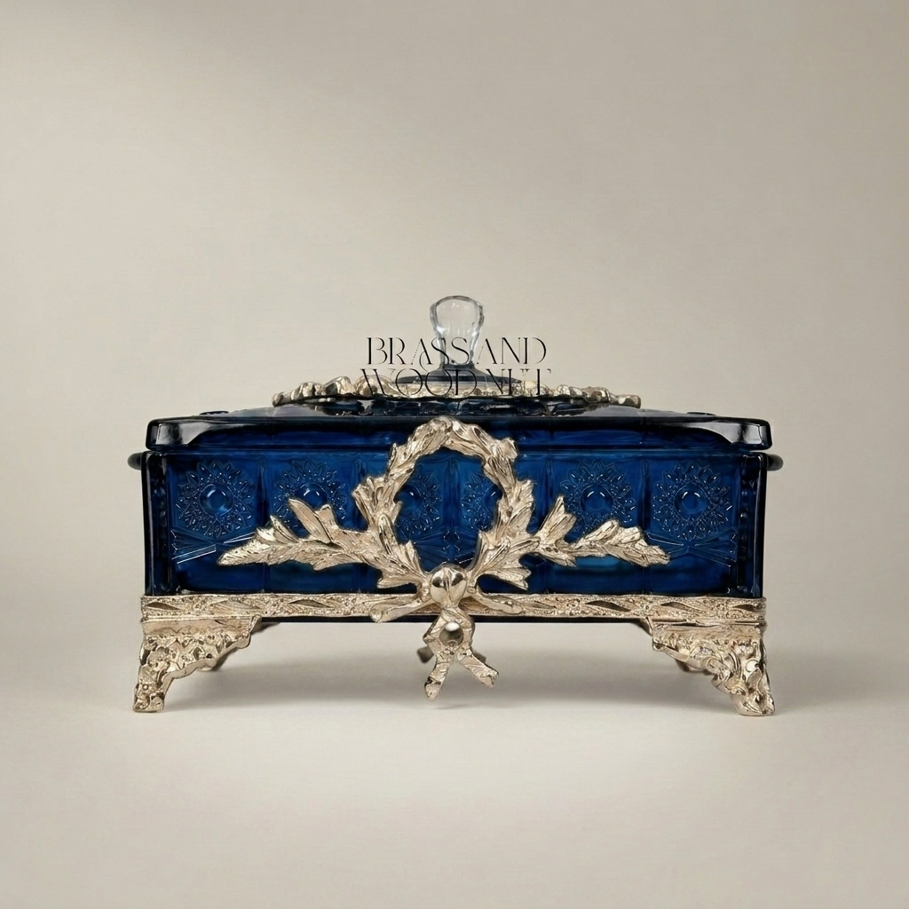Louis XVI Cobalt Blue Glass Bonbonniere with Ormolu Laurel Wreath Mounts