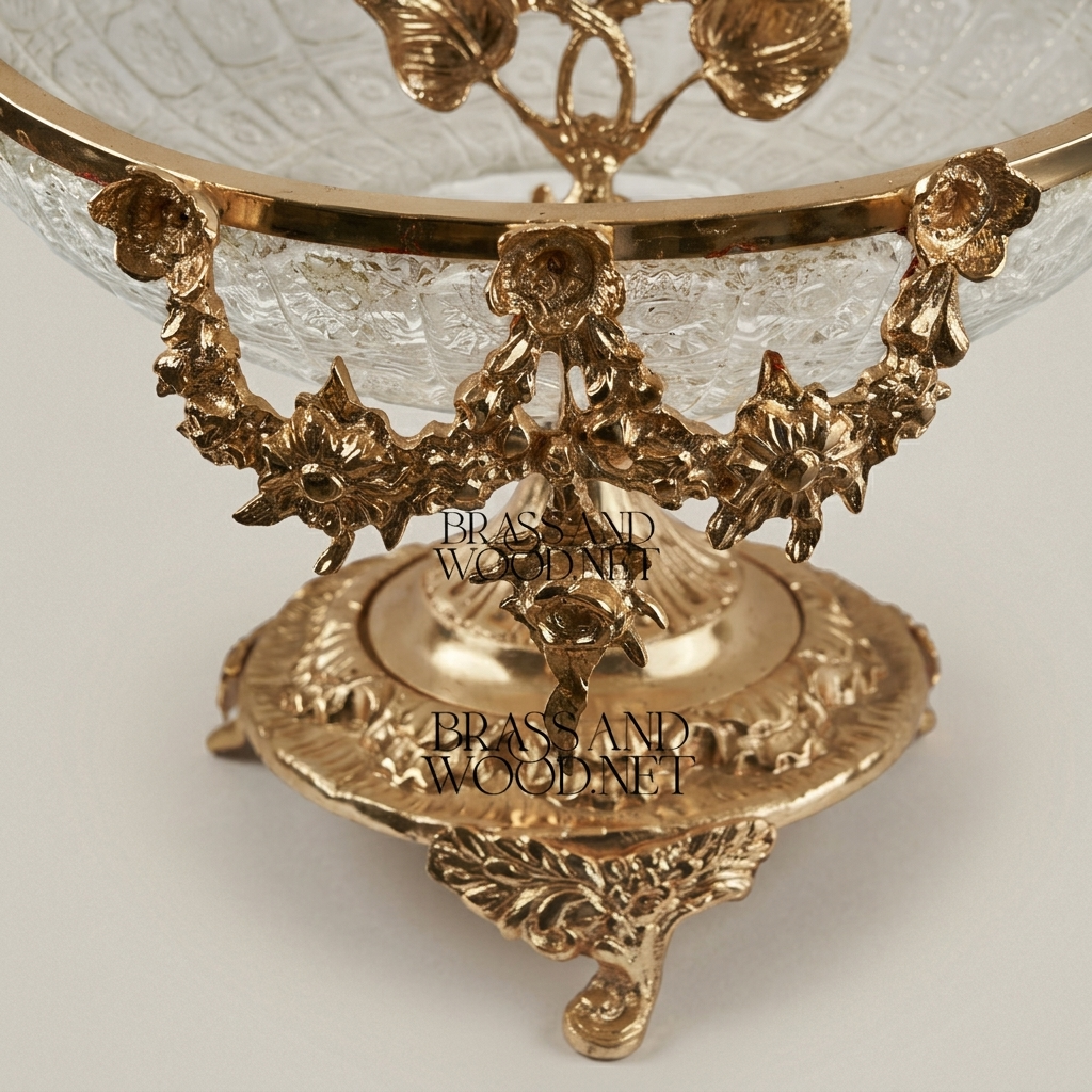 Baroque Crystal & Brass Centerpiece Bowl with Floral Garland Handles