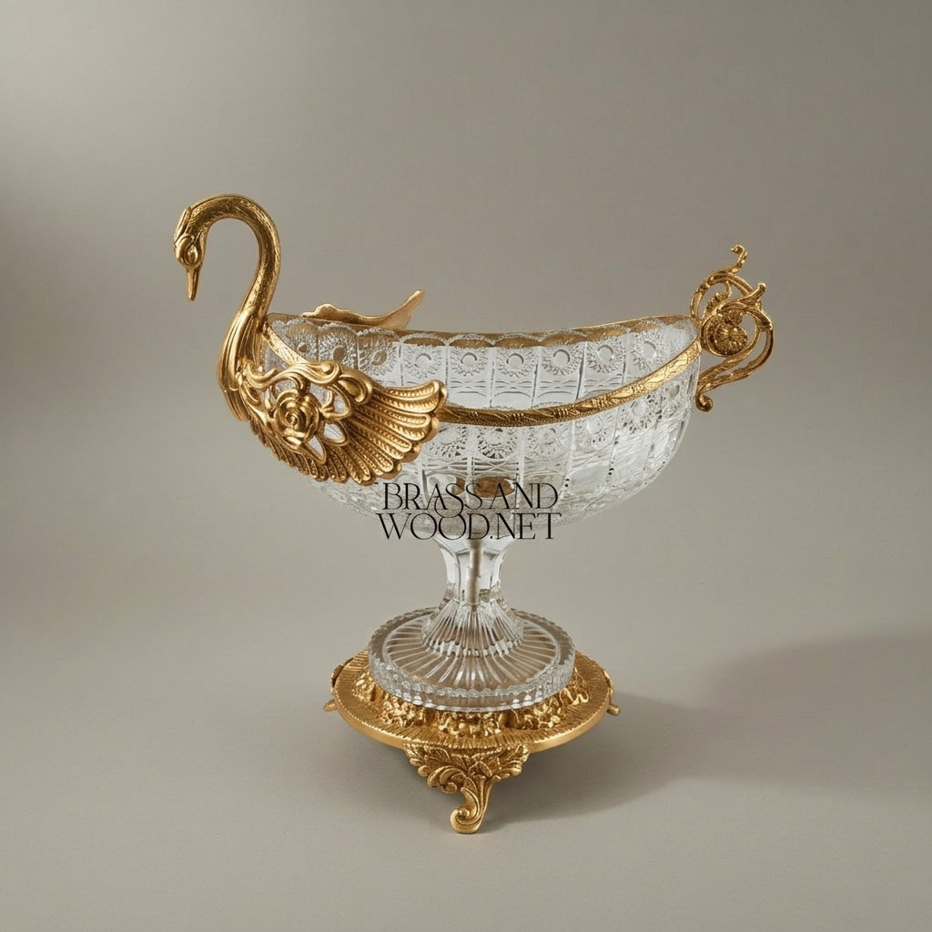 Empire Swan Crystal Centrepiece Bowl with Gilt Brass Mounts