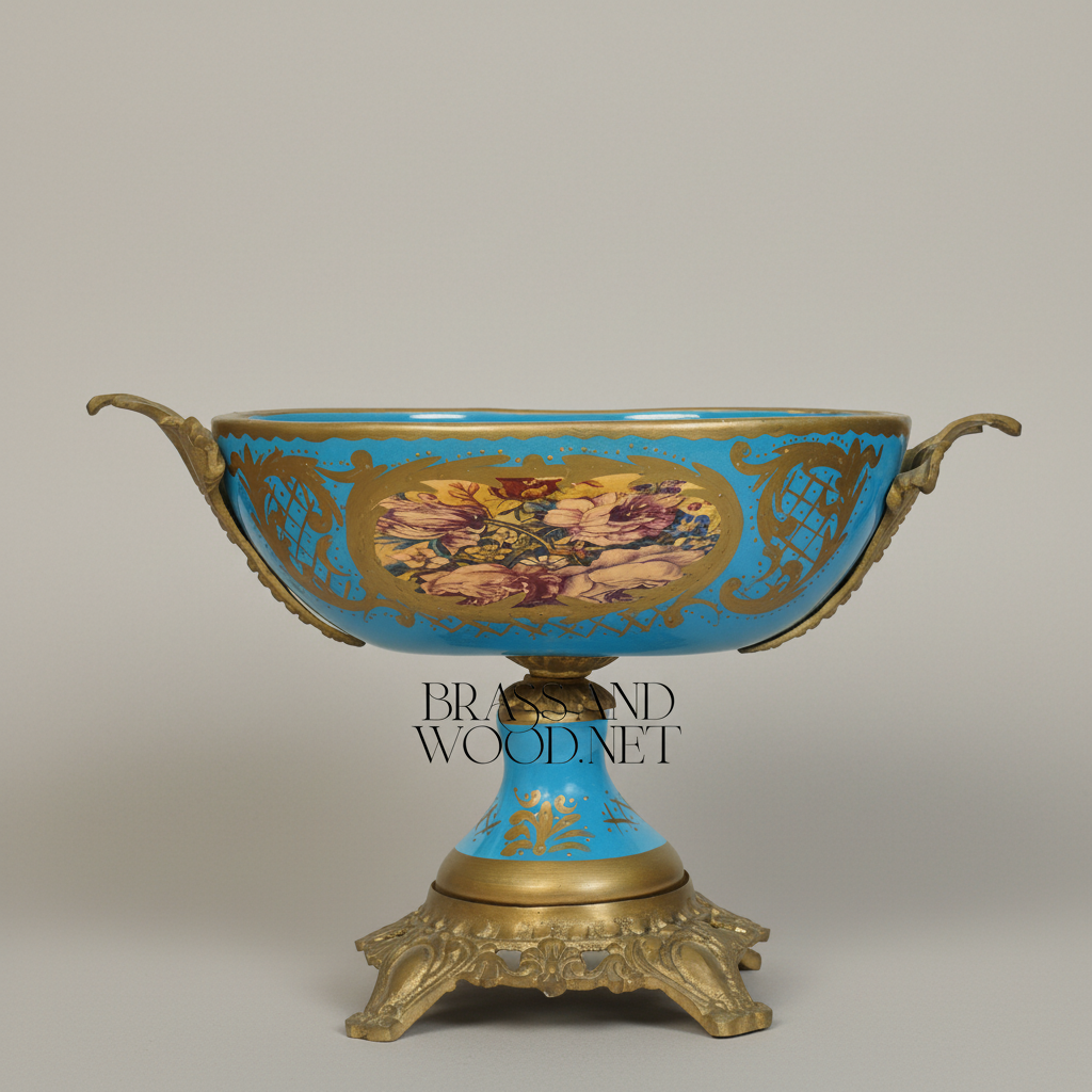 Napoleon III Sèvres-Style Porcelain Tazza with Gilt Bronze Base and Floral Medallion