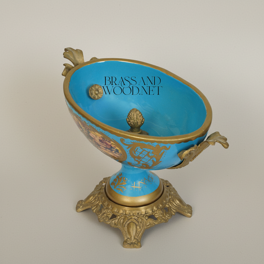 Napoleon III Sèvres-Style Porcelain Tazza with Gilt Bronze Base and Floral Medallion