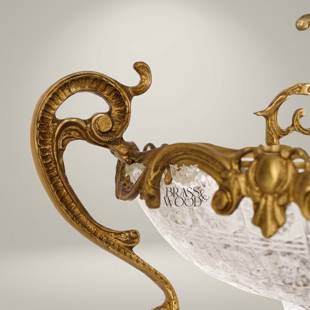 Baroque Crystal & Brass Centerpiece Bowl with Dragon Serpent Pedestal