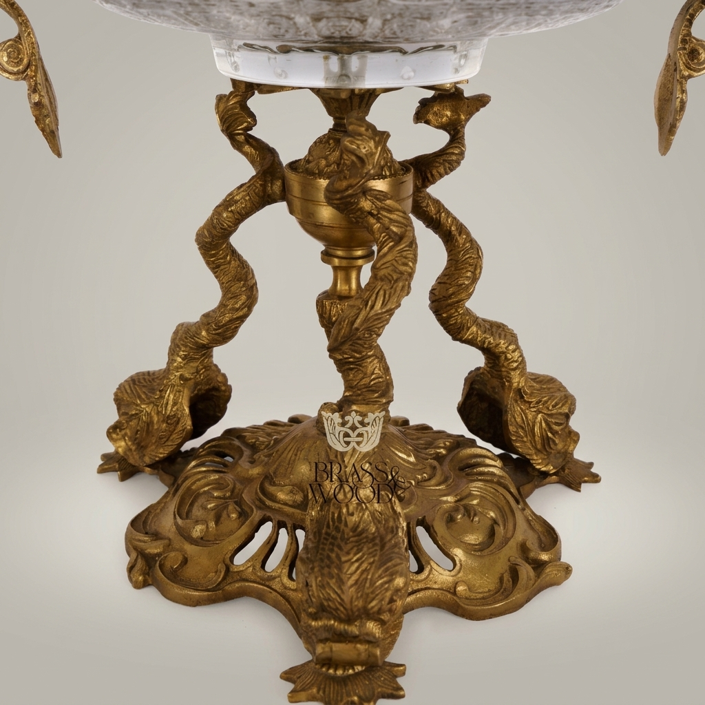 Baroque Crystal & Brass Centerpiece Bowl with Dragon Serpent Pedestal